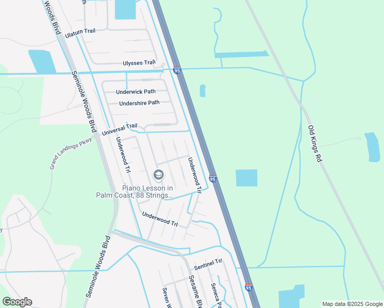 map of restaurants, bars, coffee shops, grocery stores, and more near 41 Underwood Trail in Palm Coast