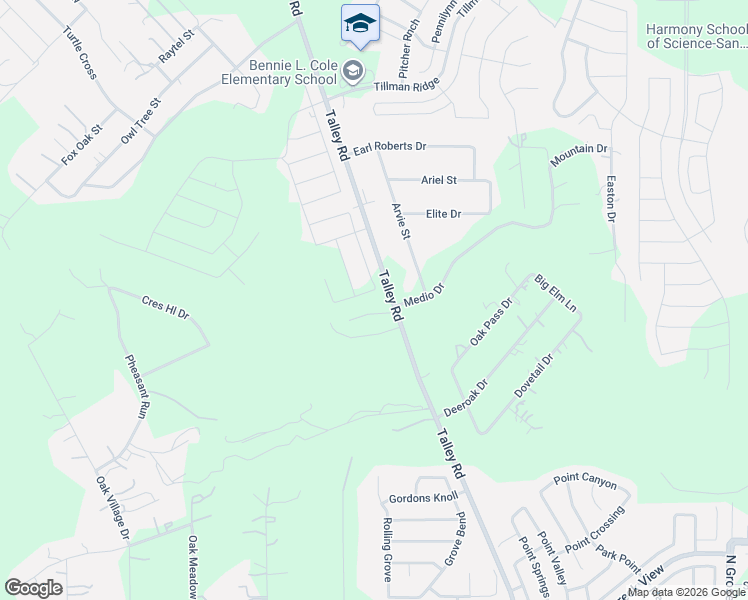 map of restaurants, bars, coffee shops, grocery stores, and more near 1430 Talley Road in San Antonio