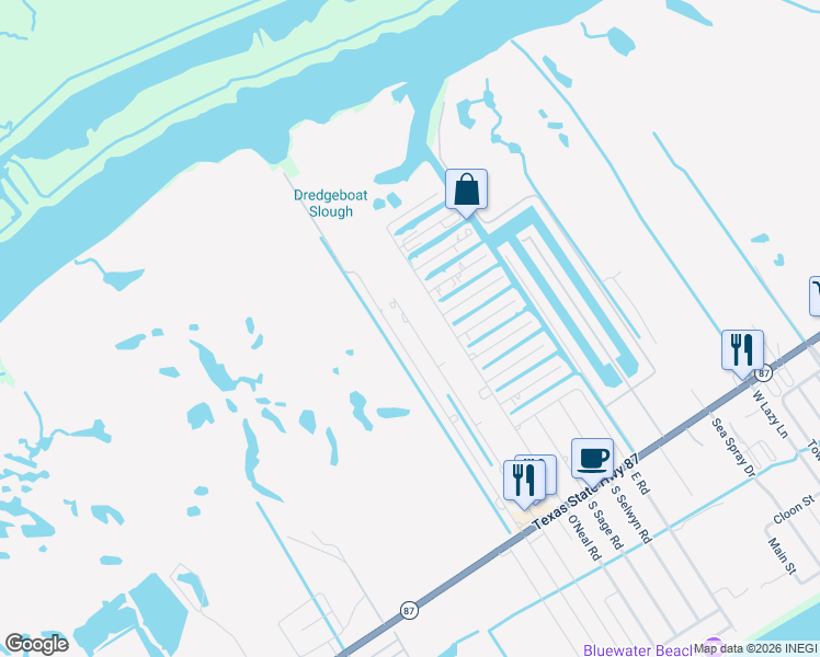 map of restaurants, bars, coffee shops, grocery stores, and more near 1181 North Tinkle Lane in Bolivar Peninsula