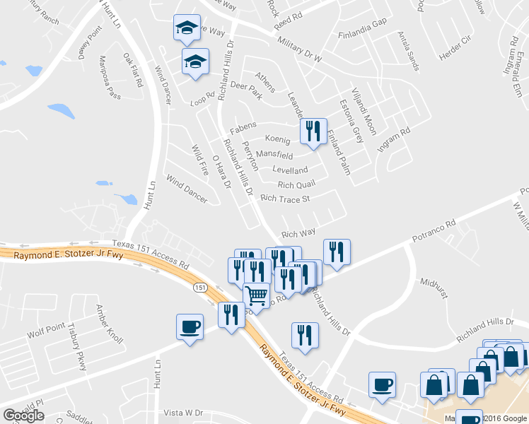 map of restaurants, bars, coffee shops, grocery stores, and more near 1107 Butler Drive in San Antonio