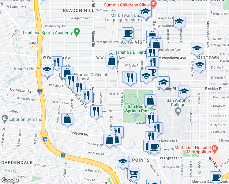 map of restaurants, bars, coffee shops, grocery stores, and more near 129 Krempkau in San Antonio