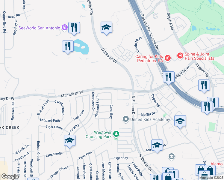 map of restaurants, bars, coffee shops, grocery stores, and more near 1541 Chinook in San Antonio