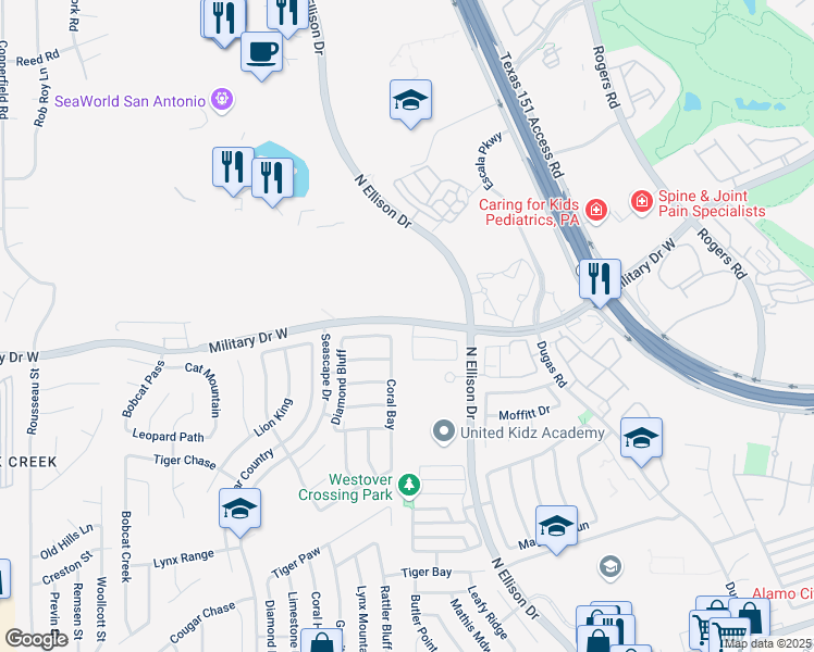 map of restaurants, bars, coffee shops, grocery stores, and more near 1541 Chinook in San Antonio