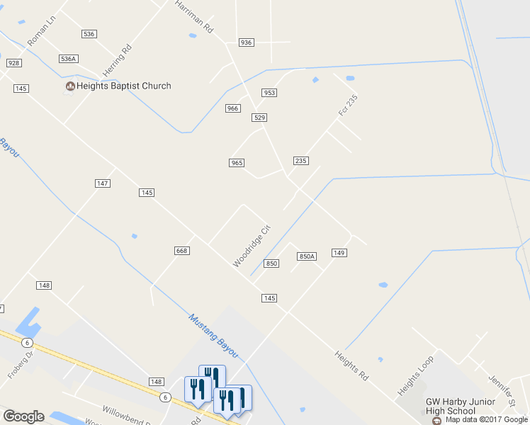 map of restaurants, bars, coffee shops, grocery stores, and more near 1233 County Road 634 in Alvin