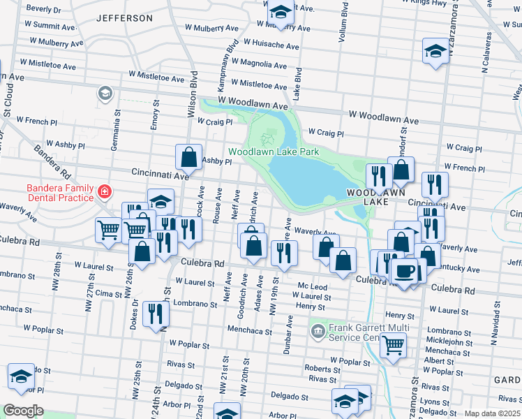 map of restaurants, bars, coffee shops, grocery stores, and more near 1314 Texas Avenue in San Antonio