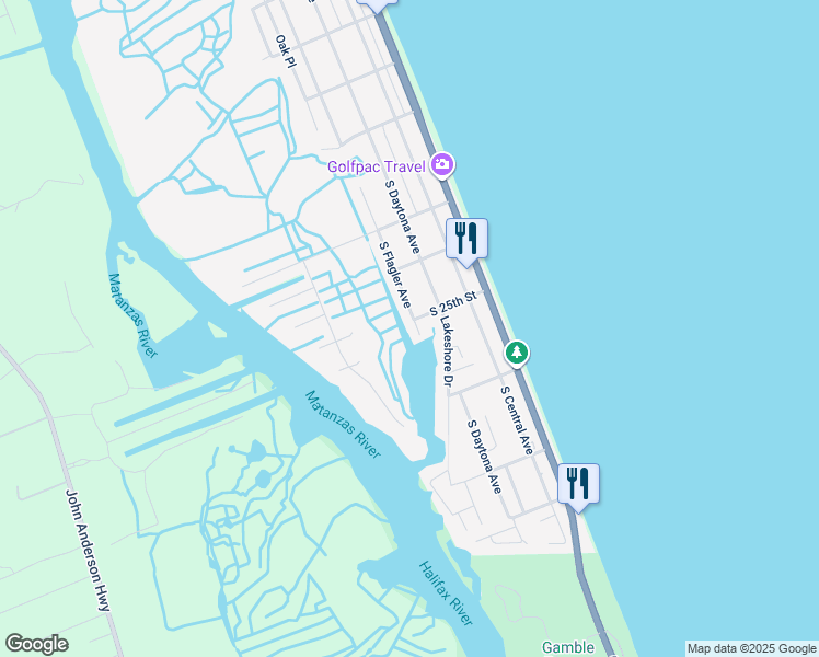 map of restaurants, bars, coffee shops, grocery stores, and more near 2505 South Flagler Avenue in Flagler Beach