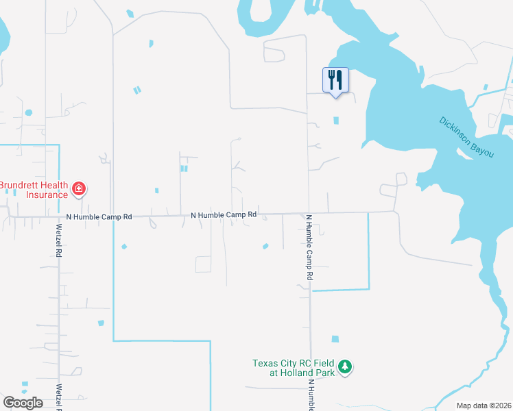 map of restaurants, bars, coffee shops, grocery stores, and more near 8202 North Humble Camp Road in Dickinson
