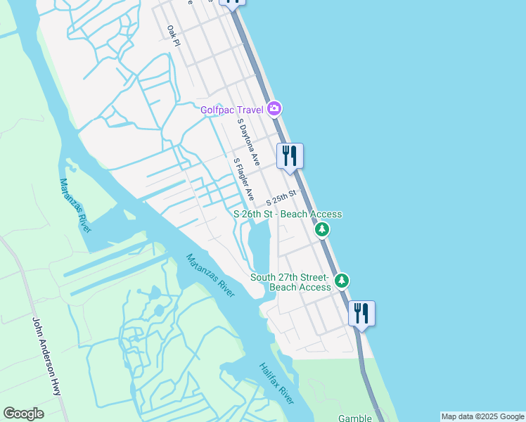 map of restaurants, bars, coffee shops, grocery stores, and more near 2505 South Flagler Avenue in Flagler Beach