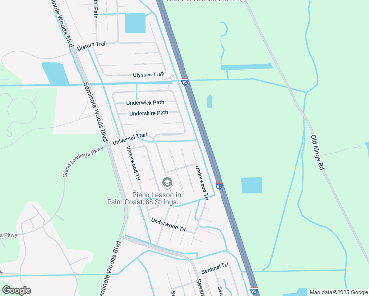 map of restaurants, bars, coffee shops, grocery stores, and more near 13 Union Court in Palm Coast