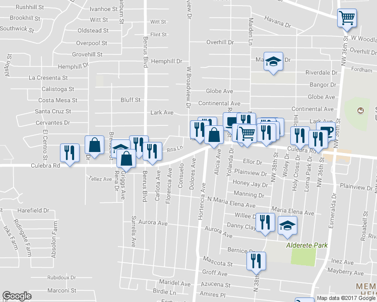 map of restaurants, bars, coffee shops, grocery stores, and more near 3933 Culebra Road in San Antonio