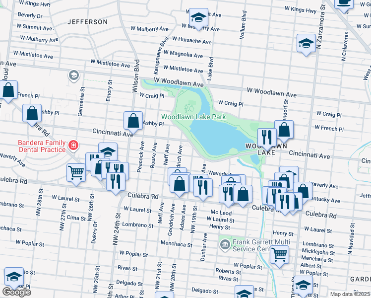 map of restaurants, bars, coffee shops, grocery stores, and more near 1314 Texas Avenue in San Antonio