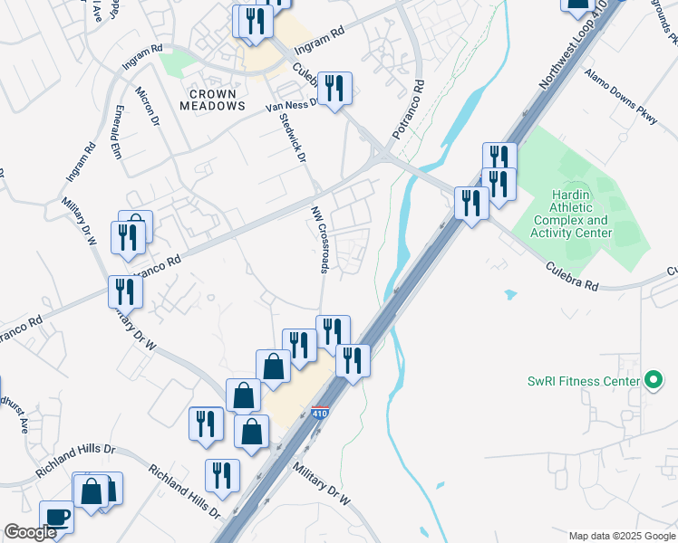 map of restaurants, bars, coffee shops, grocery stores, and more near 1500 Northwest Crossroads in San Antonio