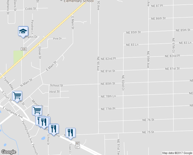 map of restaurants, bars, coffee shops, grocery stores, and more near 745 School Street in Bronson