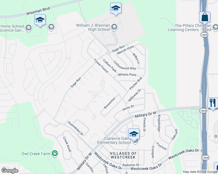 map of restaurants, bars, coffee shops, grocery stores, and more near 1404 Dezarae in San Antonio