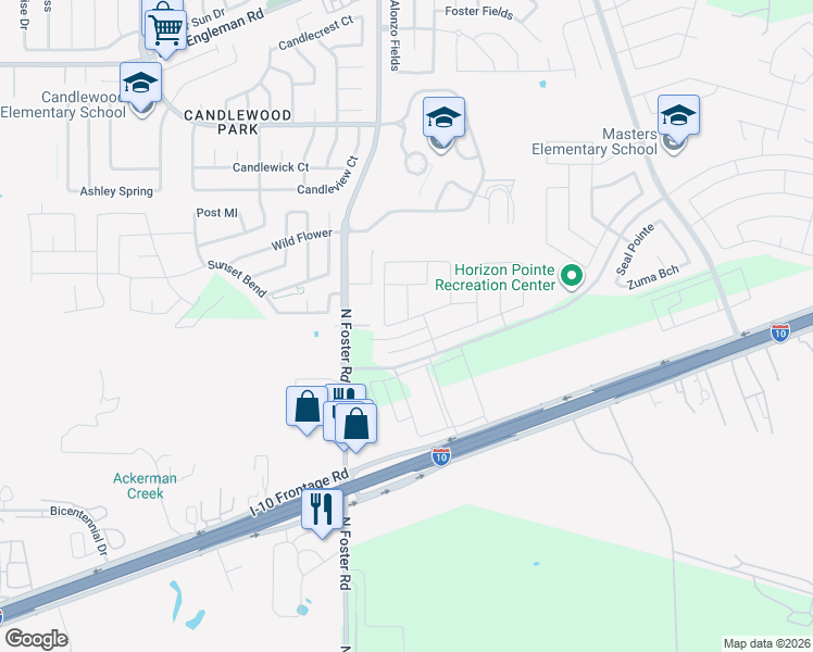 map of restaurants, bars, coffee shops, grocery stores, and more near 6522 Poseidon Way in Converse