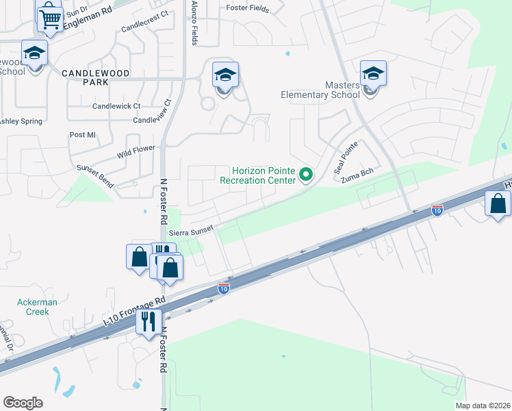 map of restaurants, bars, coffee shops, grocery stores, and more near 6714 San Miguel Way in Converse