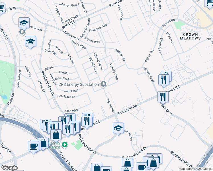 map of restaurants, bars, coffee shops, grocery stores, and more near 8531 Loska Green in San Antonio
