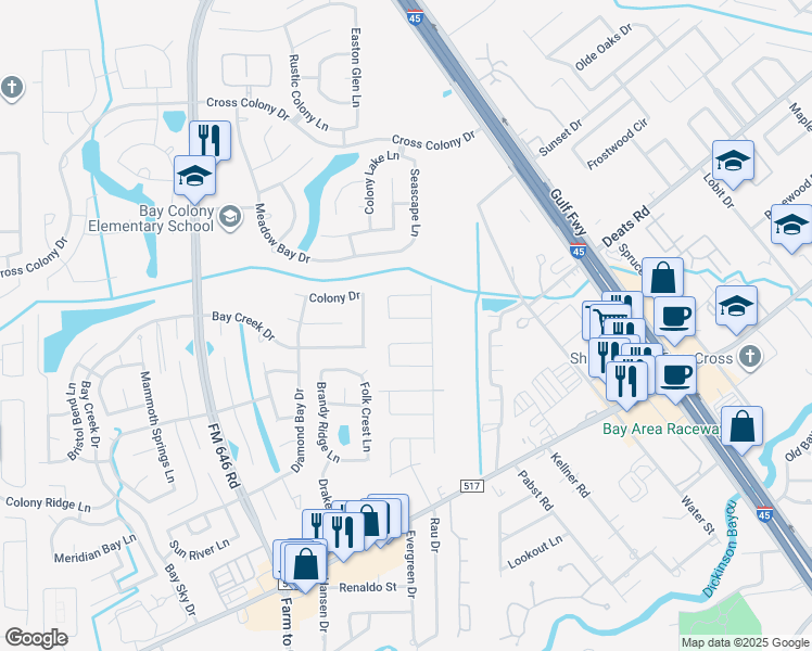 map of restaurants, bars, coffee shops, grocery stores, and more near 533 Teal Drive in Dickinson
