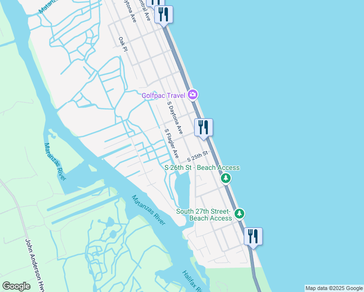 map of restaurants, bars, coffee shops, grocery stores, and more near 2412 South Daytona Avenue in Flagler Beach