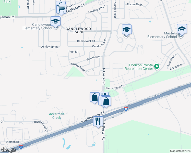 map of restaurants, bars, coffee shops, grocery stores, and more near 6434 Buffalo Ranch in San Antonio