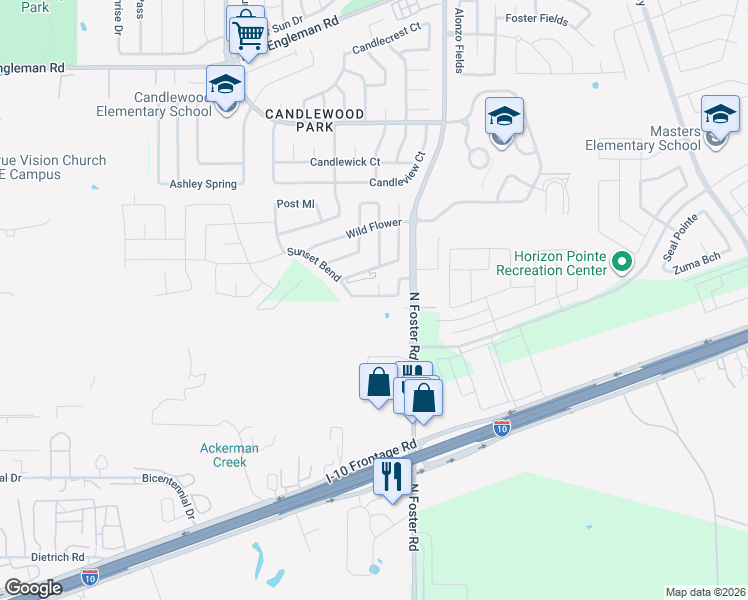 map of restaurants, bars, coffee shops, grocery stores, and more near 6434 Buffalo Ranch in San Antonio