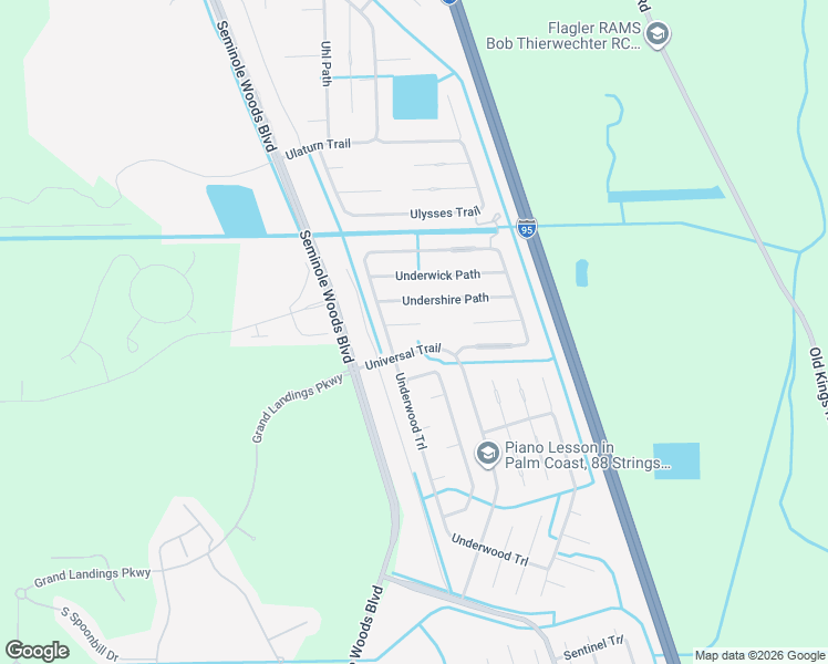 map of restaurants, bars, coffee shops, grocery stores, and more near 8 Undermount Path East in Palm Coast