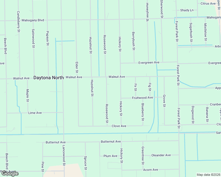 map of restaurants, bars, coffee shops, grocery stores, and more near 2093 Rosewood Street in Bunnell