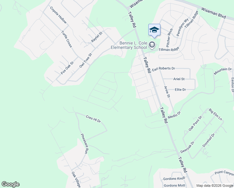 map of restaurants, bars, coffee shops, grocery stores, and more near 2147 Talley Road in San Antonio