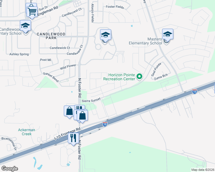 map of restaurants, bars, coffee shops, grocery stores, and more near 6626 Poseidon Way in Converse
