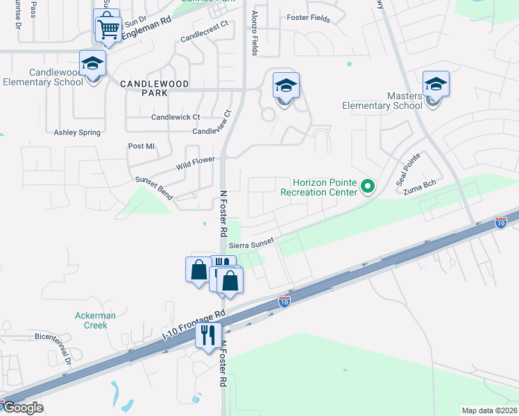 map of restaurants, bars, coffee shops, grocery stores, and more near 6534 Poseidon Way in Converse