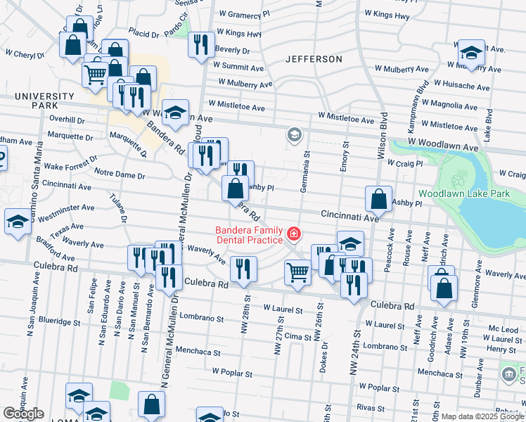 map of restaurants, bars, coffee shops, grocery stores, and more near in San Antonio