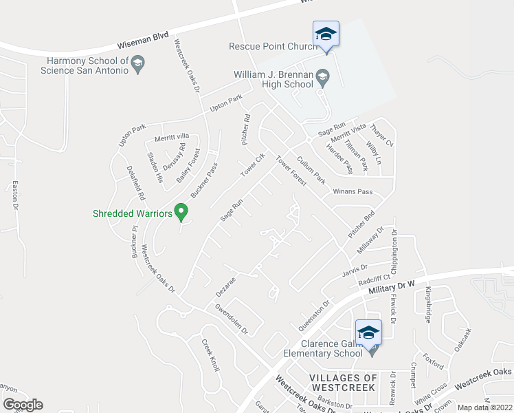 map of restaurants, bars, coffee shops, grocery stores, and more near 11914 Auburn Brook in San Antonio