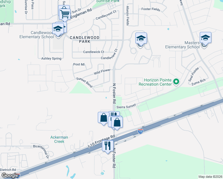 map of restaurants, bars, coffee shops, grocery stores, and more near 2402 Cotton Forrest in San Antonio