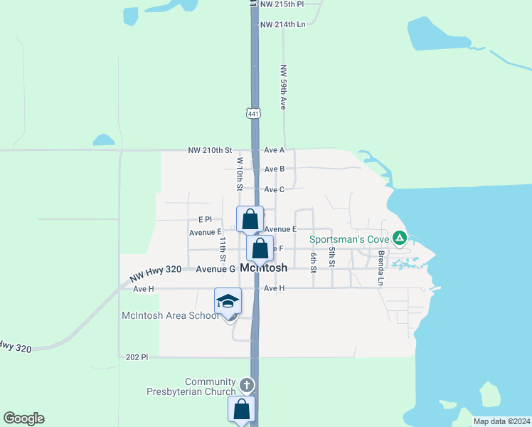 map of restaurants, bars, coffee shops, grocery stores, and more near 5950 Avenue D in McIntosh