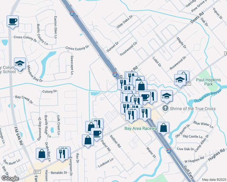 map of restaurants, bars, coffee shops, grocery stores, and more near 110 Deats Road in Dickinson