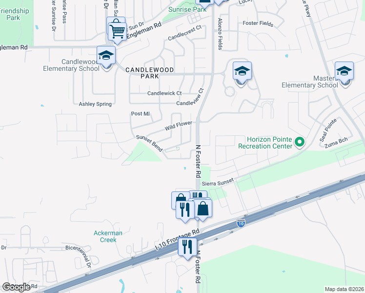 map of restaurants, bars, coffee shops, grocery stores, and more near 6355 Gerber Meadow in San Antonio