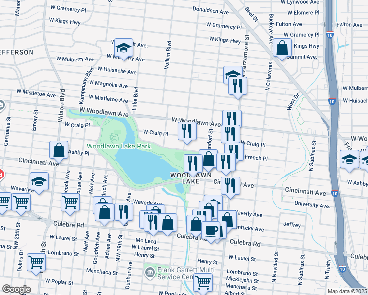 map of restaurants, bars, coffee shops, grocery stores, and more near 118 San Antonio Avenue in San Antonio