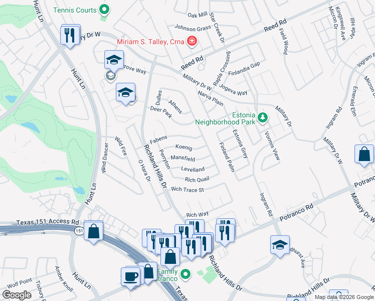 map of restaurants, bars, coffee shops, grocery stores, and more near 8938 Koenig in San Antonio