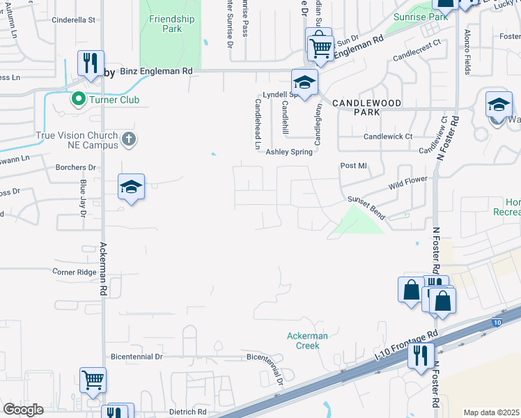 map of restaurants, bars, coffee shops, grocery stores, and more near 2827 Sunset Bend in San Antonio