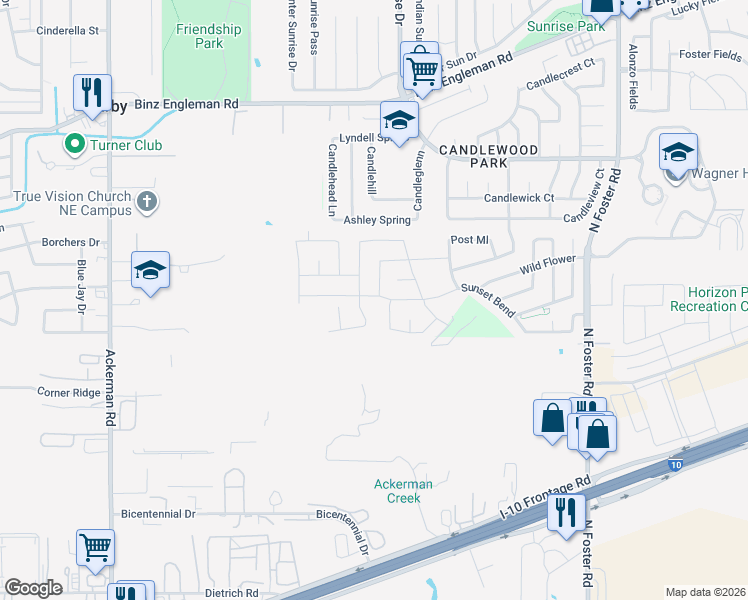 map of restaurants, bars, coffee shops, grocery stores, and more near 2711 Sunset Bend in San Antonio