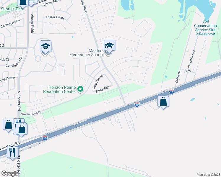 map of restaurants, bars, coffee shops, grocery stores, and more near 7110 Zuma Beach in Converse