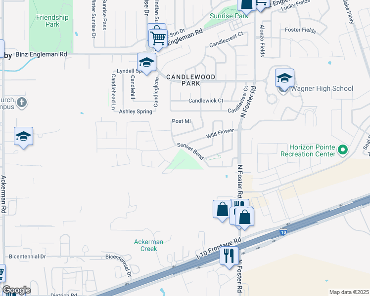 map of restaurants, bars, coffee shops, grocery stores, and more near 2523 Sunset Bend in San Antonio