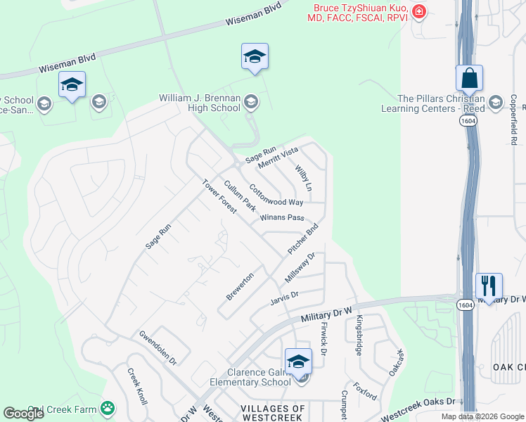 map of restaurants, bars, coffee shops, grocery stores, and more near 2010 Cullum Park in San Antonio