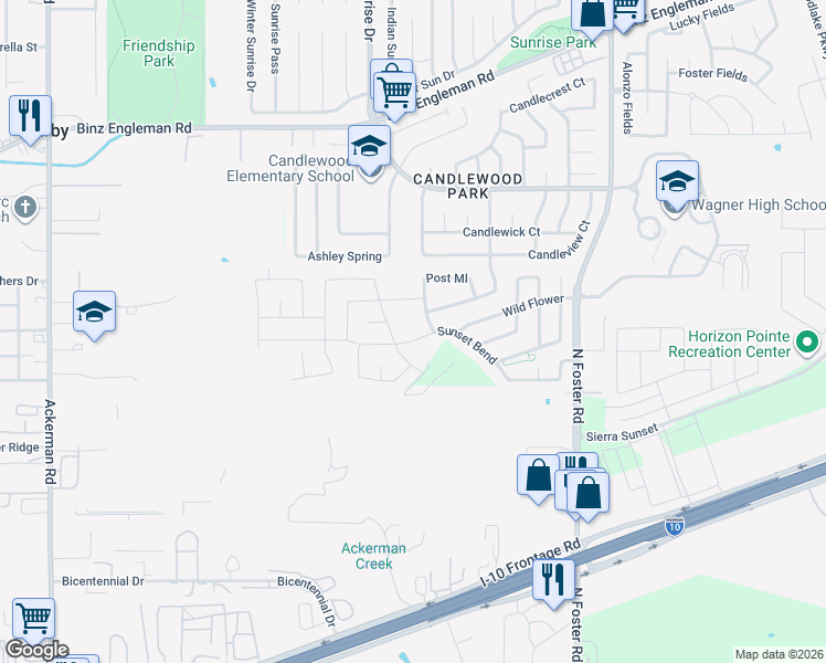 map of restaurants, bars, coffee shops, grocery stores, and more near 2560 Sunset Bend in San Antonio