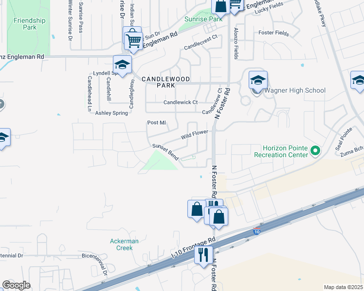 map of restaurants, bars, coffee shops, grocery stores, and more near 6335 Fence Crossing in San Antonio