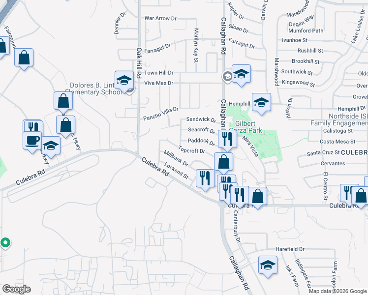 map of restaurants, bars, coffee shops, grocery stores, and more near 6022 Topcroft Drive in San Antonio