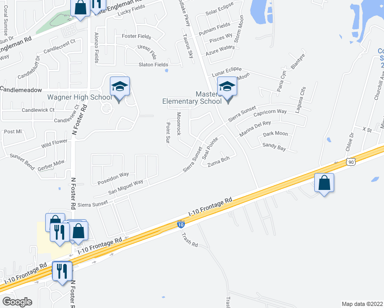 map of restaurants, bars, coffee shops, grocery stores, and more near 2606 Brighton Park in Converse