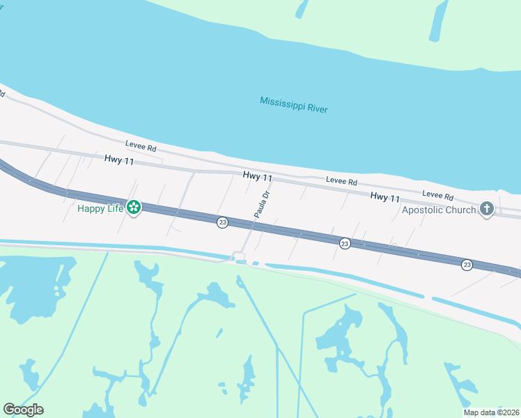 map of restaurants, bars, coffee shops, grocery stores, and more near 123 Paula Drive in Port Sulphur