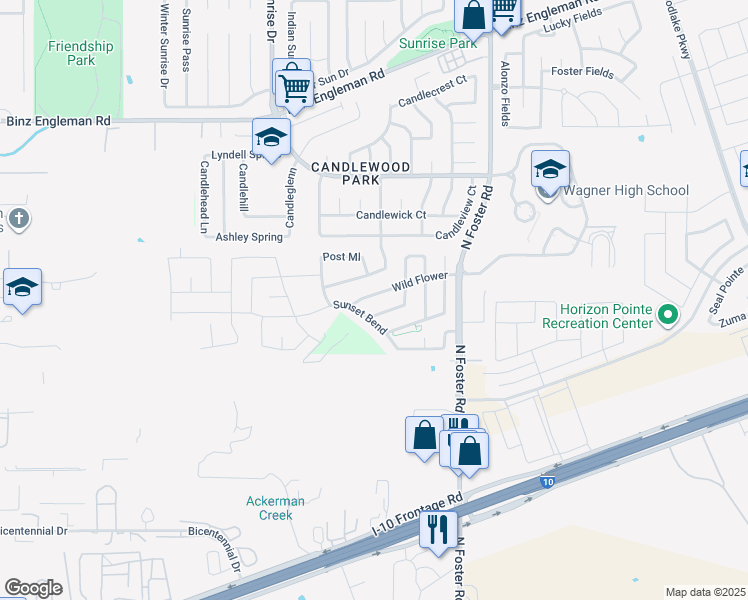 map of restaurants, bars, coffee shops, grocery stores, and more near 6330 Wild Flower Way in San Antonio