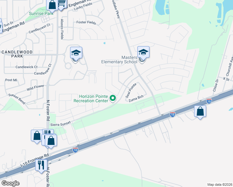 map of restaurants, bars, coffee shops, grocery stores, and more near 6934 Lunar Way in Converse